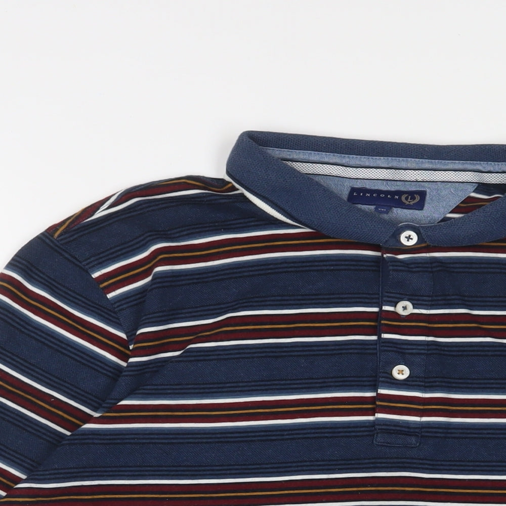Lincoln Mens Blue Striped Cotton Polo Size 2XL Collared Button