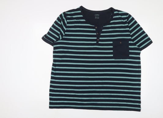Livergy Mens Blue Striped Cotton T-Shirt Size 2XL Round Neck