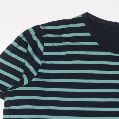 Livergy Mens Blue Striped Cotton T-Shirt Size 2XL Round Neck