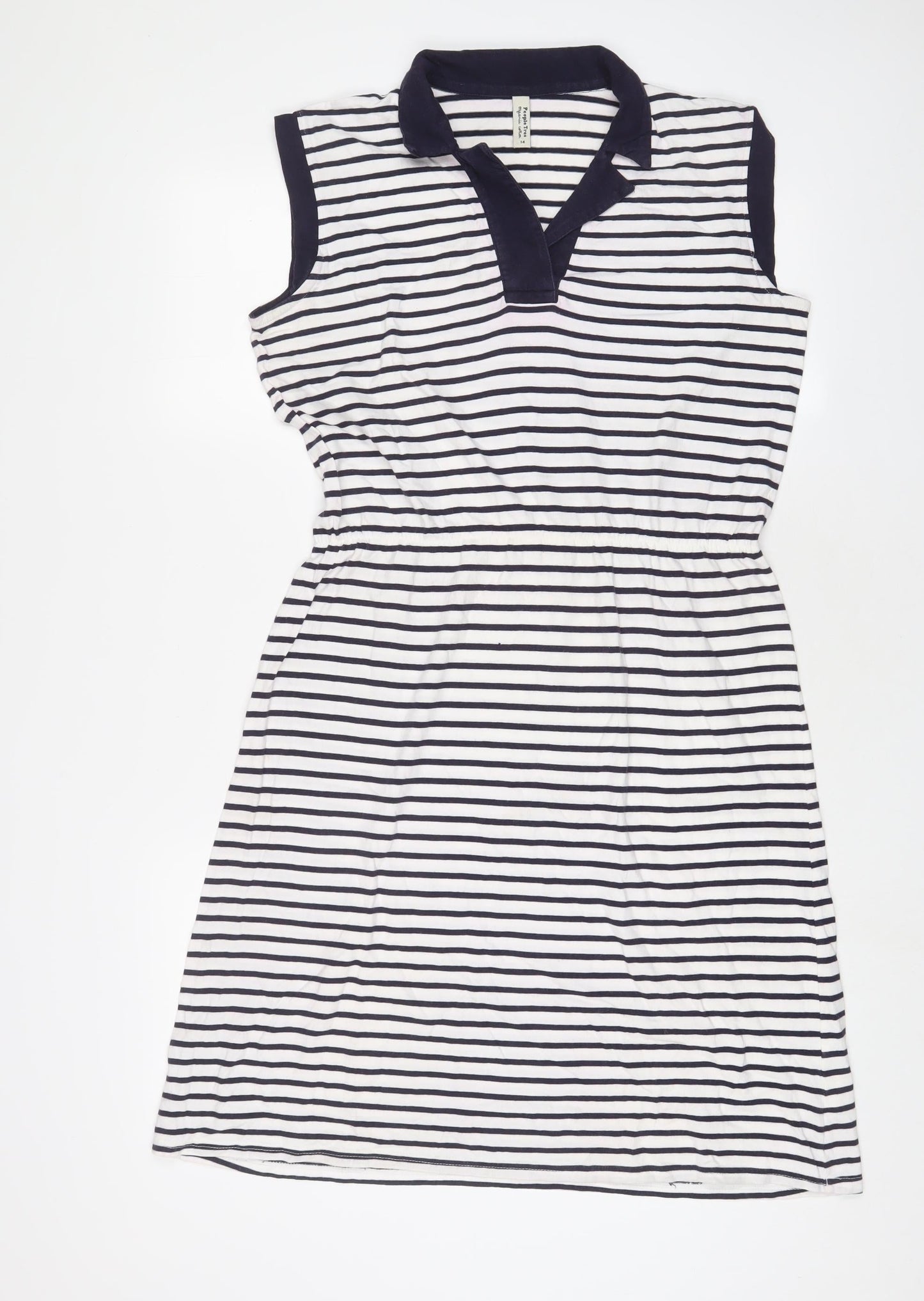 People Tree Womens White Striped Cotton Fit & Flare Size 14 Collared Pullover