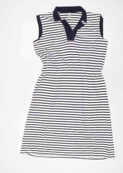 People Tree Womens White Striped Cotton Fit & Flare Size 14 Collared Pullover