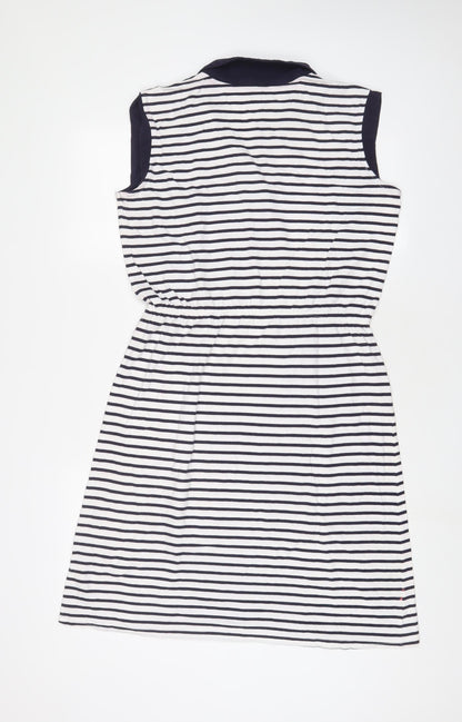 People Tree Womens White Striped Cotton Fit & Flare Size 14 Collared Pullover