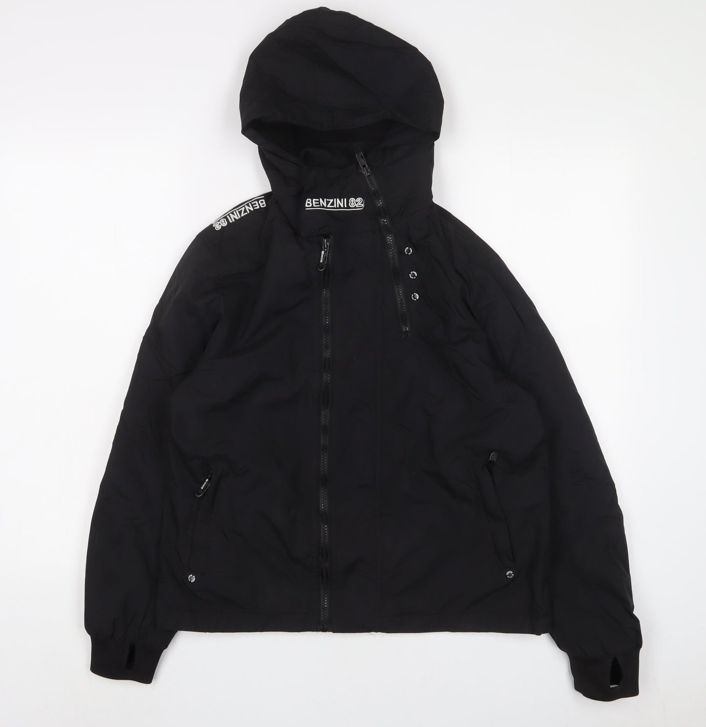 benzini Boys Black Jacket Coat Size 13-14 Years Zip - Logo, Embroidered