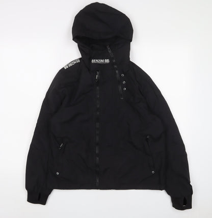 benzini Boys Black Jacket Coat Size 13-14 Years Zip - Logo, Embroidered