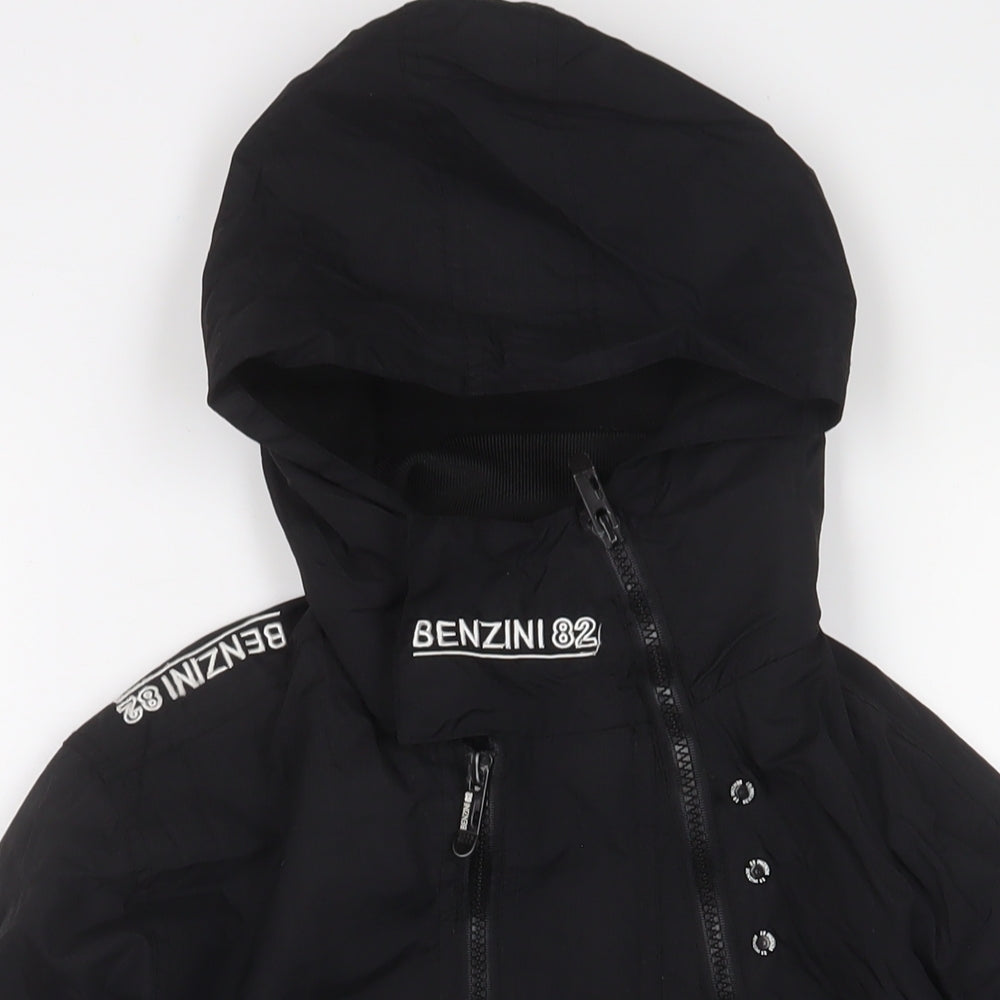 benzini Boys Black Jacket Coat Size 13-14 Years Zip - Logo, Embroidered