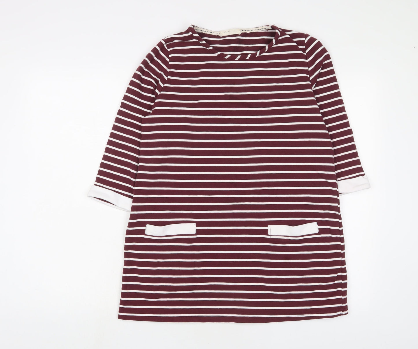 Autonomy Womens Red Striped Cotton Tunic T-Shirt Size M Crew Neck