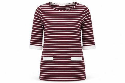Autonomy Womens Red Striped Cotton Tunic T-Shirt Size M Crew Neck