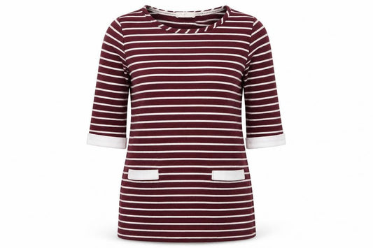 Autonomy Womens Red Striped Cotton Tunic T-Shirt Size M Crew Neck