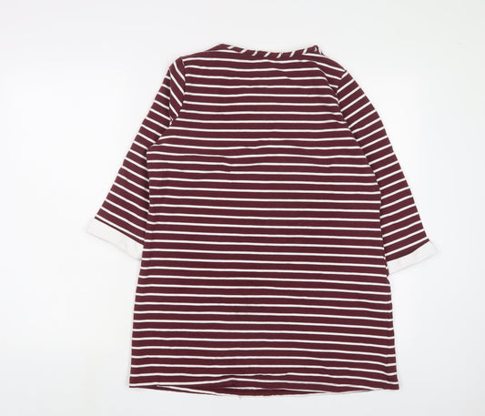 Autonomy Womens Red Striped Cotton Tunic T-Shirt Size M Crew Neck
