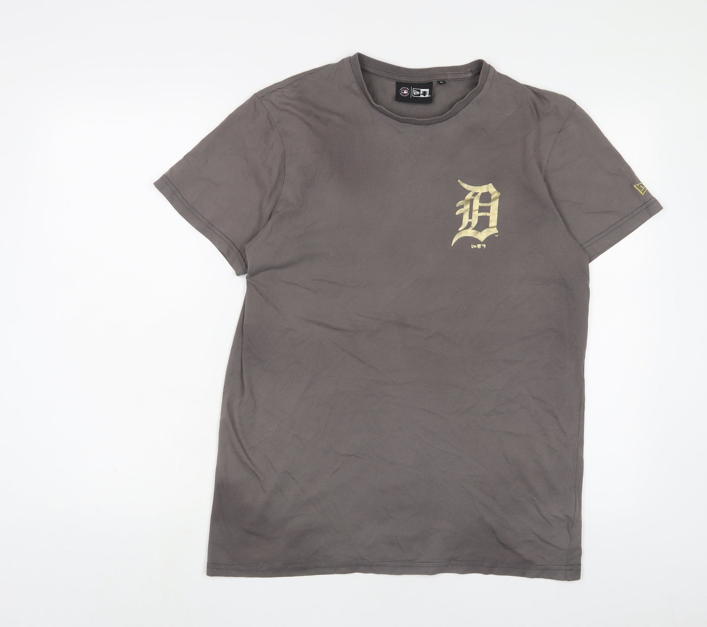 New Era Mens Beige Cotton T-Shirt Size M Crew Neck