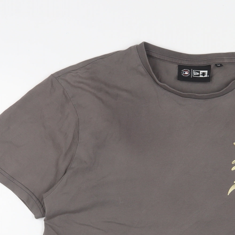 New Era Mens Beige Cotton T-Shirt Size M Crew Neck