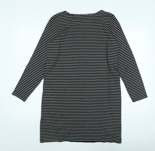 People Tree Womens Black Cotton Jumper Dress Size 12 Crew Neck