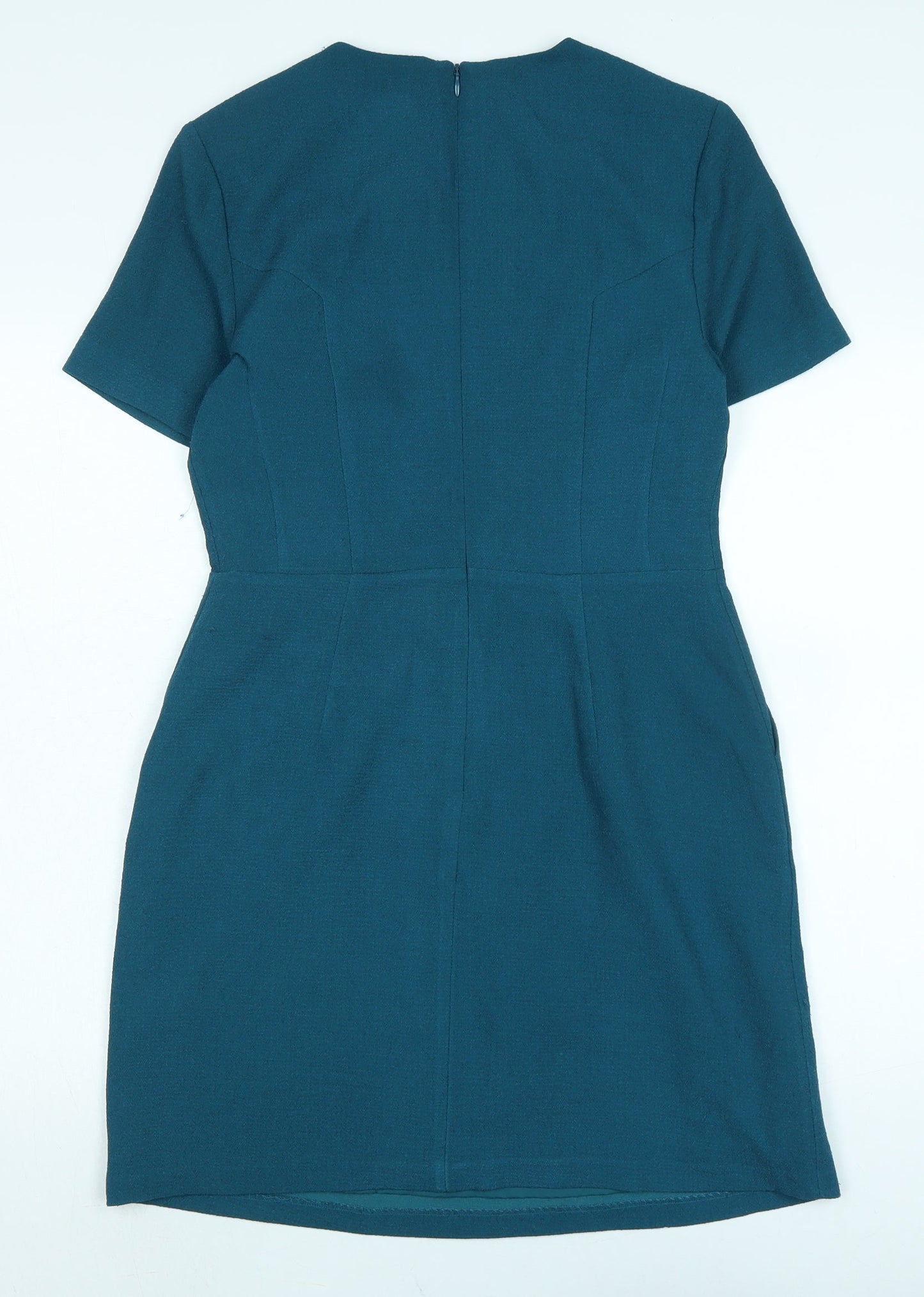 Oasis Womens Blue Polyester A-Line Size 10 Crew Neck Zip