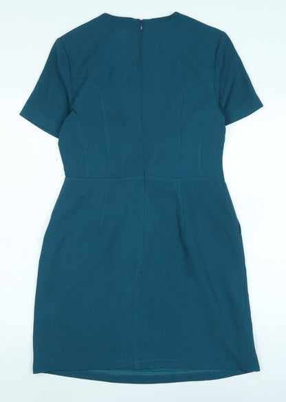 Oasis Womens Blue Polyester A-Line Size 10 Crew Neck Zip