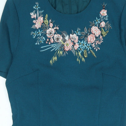 Oasis Womens Blue Polyester A-Line Size 10 Crew Neck Zip