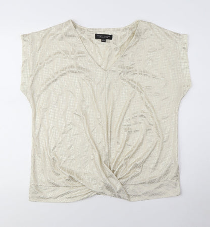 Dorothy Perkins Women Beige Sequin Wrap Blouse - Size 12