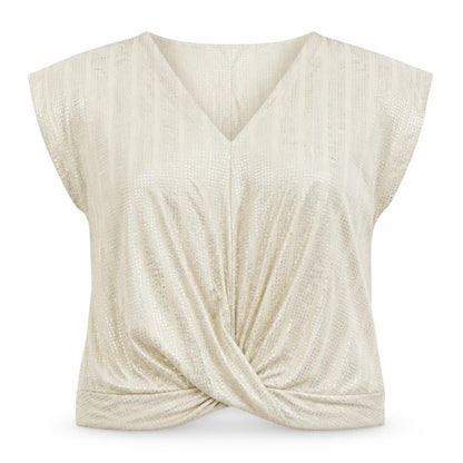 Dorothy Perkins Women Beige Sequin Wrap Blouse - Size 12