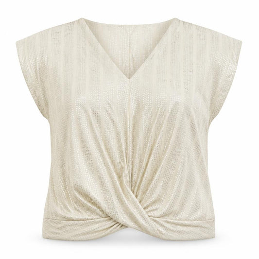 Dorothy Perkins Women Beige Sequin Wrap Blouse - Size 12