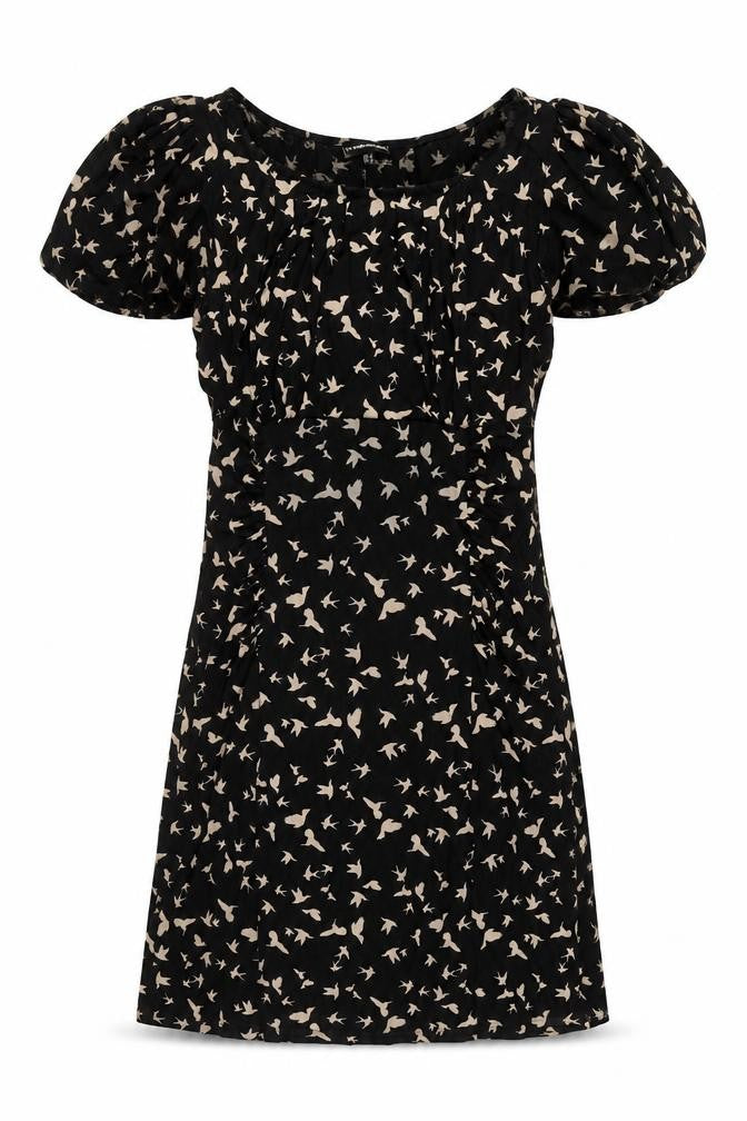 Warehouse Women's Black Puff Sleeve Shift Dress