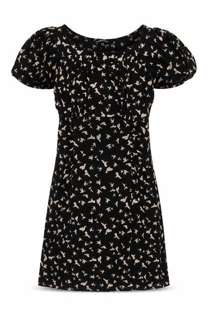 Warehouse Women's Black Puff Sleeve Shift Dress