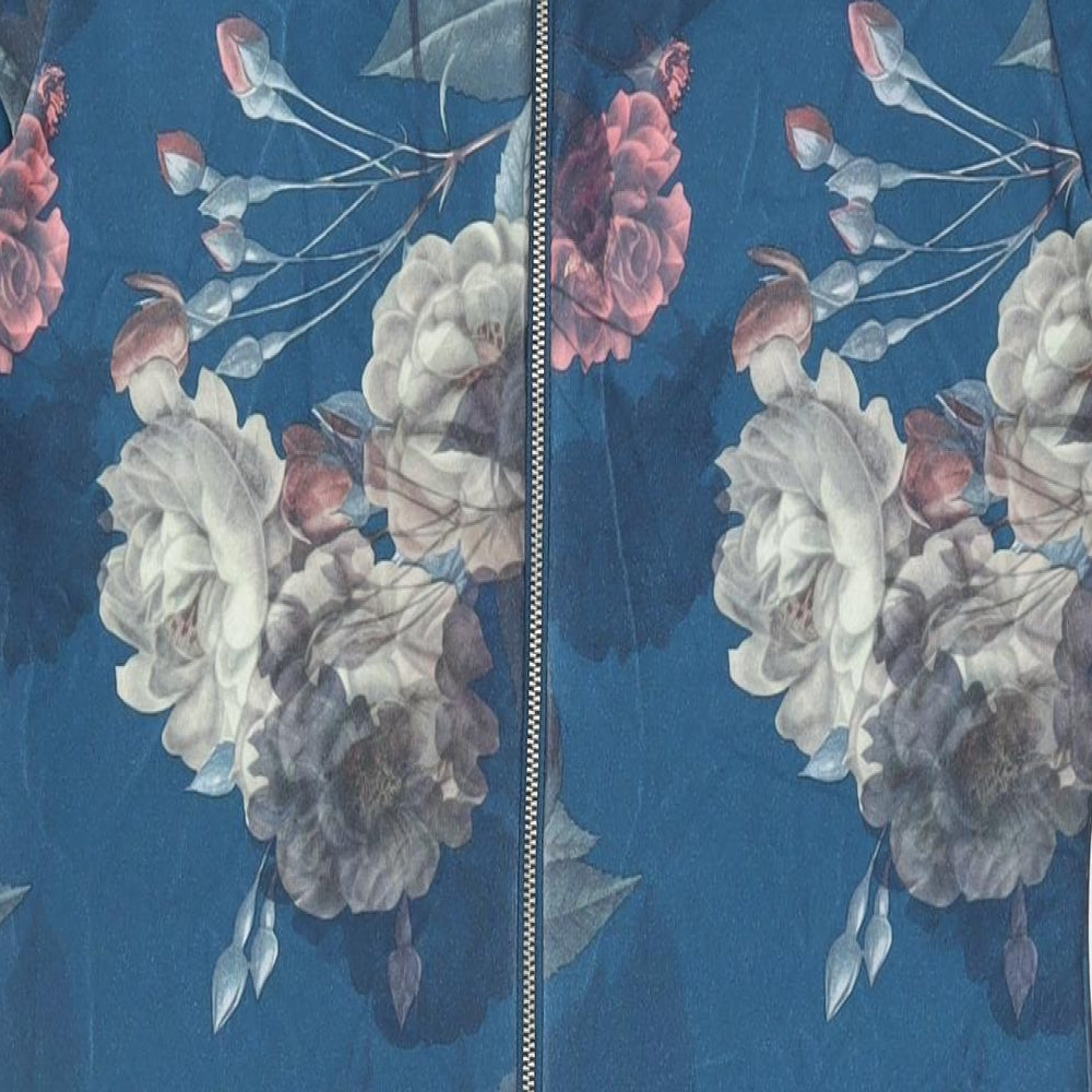NEXT Womens Blue Floral Polyester Bodycon Size 14 V-Neck Zip