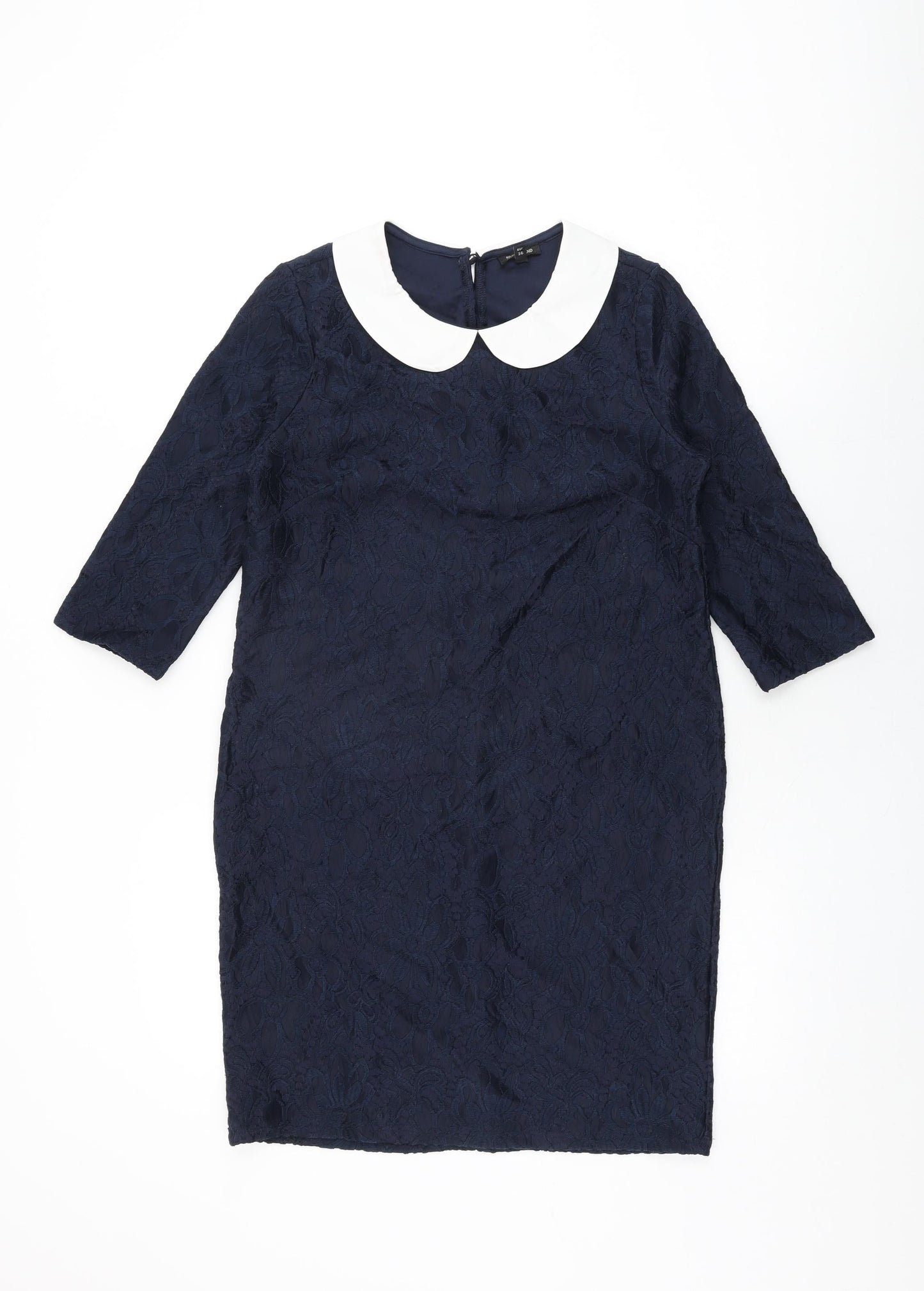 River Island Womens Blue Floral Polyester Shift Size 10 Collared Button