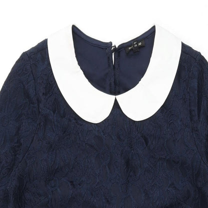 River Island Womens Blue Floral Polyester Shift Size 10 Collared Button