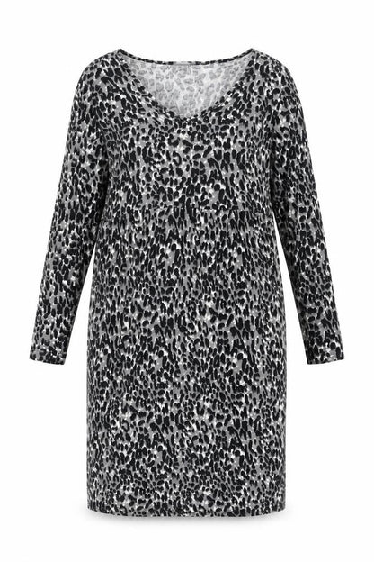 Studio Womens Grey Animal Print Viscose Shift Size 12 V-Neck Pullover - Size 12-14