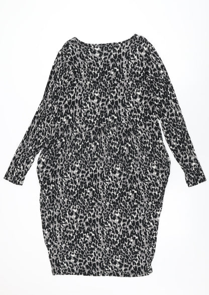 Studio Womens Grey Animal Print Viscose Shift Size 12 V-Neck Pullover - Size 12-14