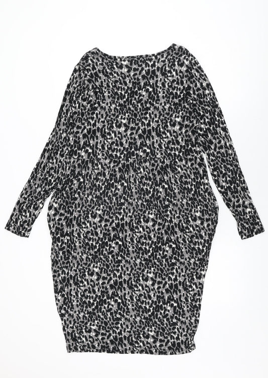 Studio Womens Grey Animal Print Viscose Shift Size 12 V-Neck Pullover - Size 12-14