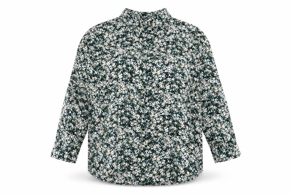 Marks & Spencer Womens Green Floral Viscose Basic Button-Up Size 24 Collared