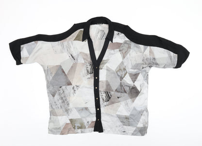 River Island Womens Grey Geometric Polyester Basic Button-Up Size 12 Collared