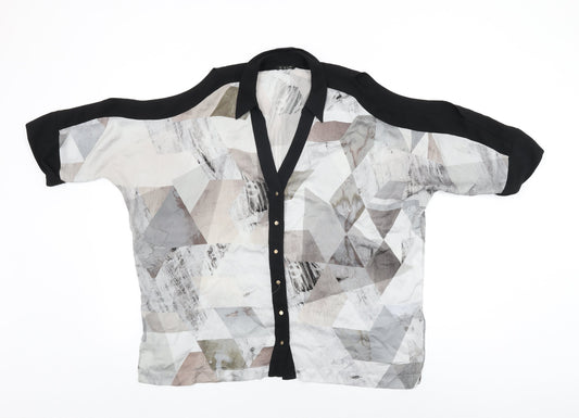 River Island Womens Grey Geometric Polyester Basic Button-Up Size 12 Collared