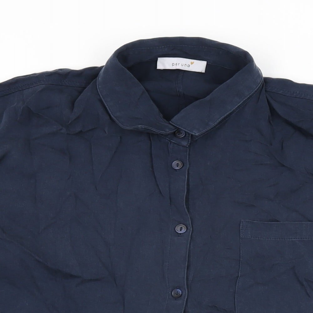 Womens UK Size 12 Per Una Blue Basic Button-Up