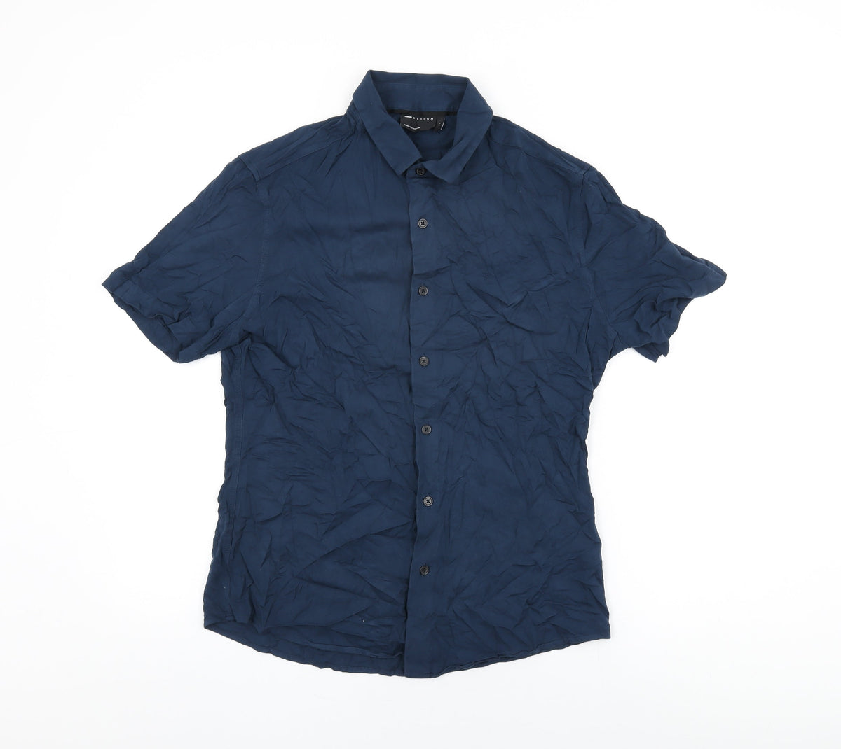 Additional front view of ASOS men’s blue viscose button-up, size L, collared button