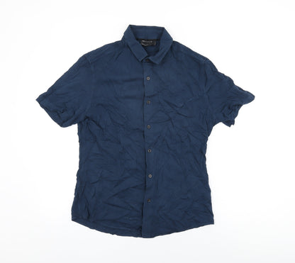 Additional front view of ASOS men’s blue viscose button-up, size L, collared button