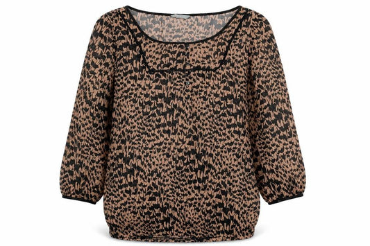 Marks & Spencer Womens Brown Geometric Polyester Basic Blouse Size 12 Round Neck