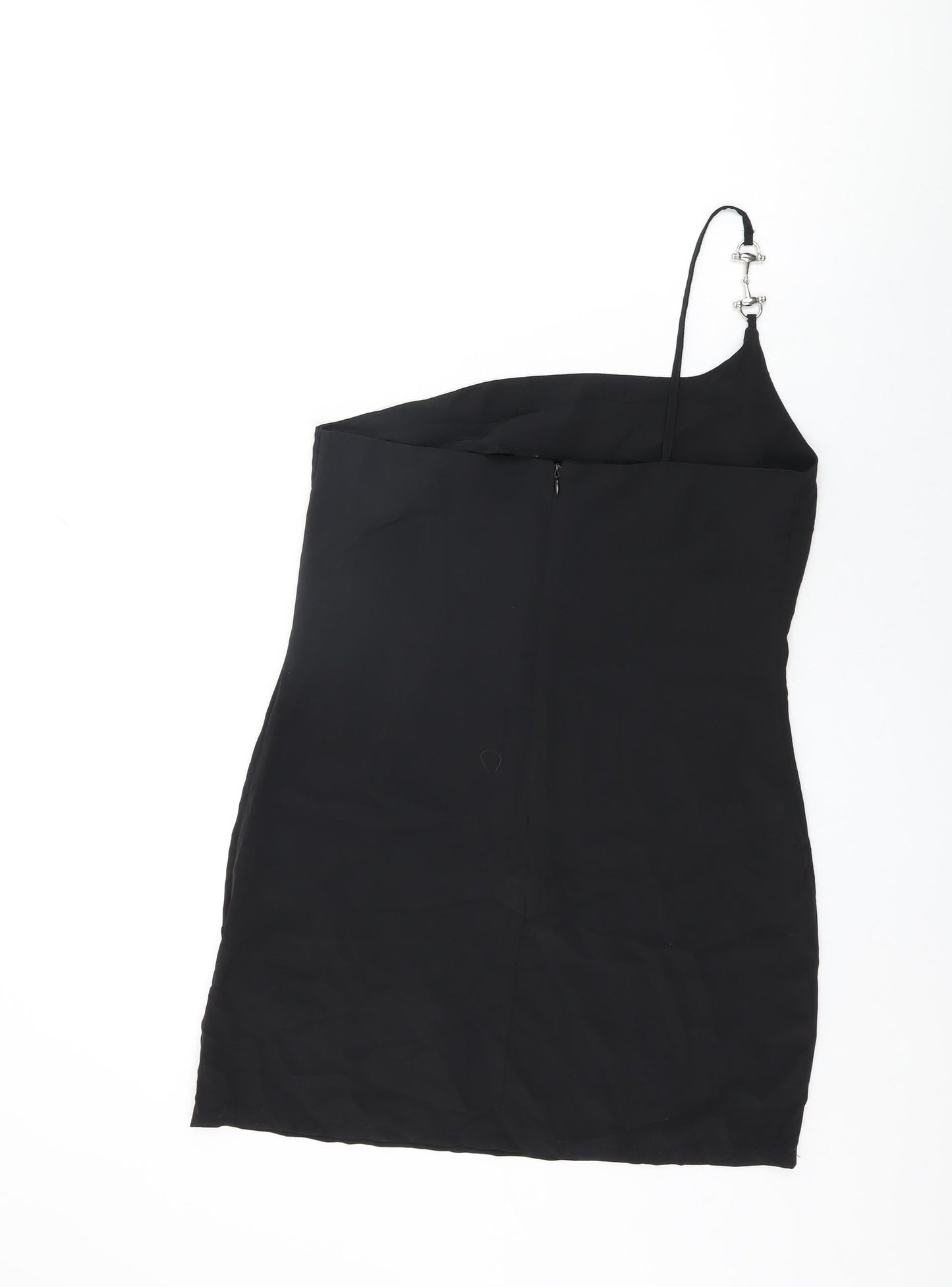 PRETTYLITTLETHING Womens Black Polyester Shift Size 12 One Shoulder Zip