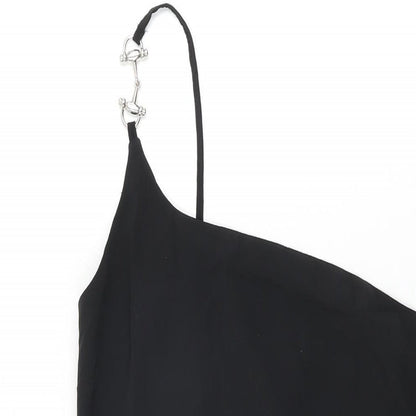 PRETTYLITTLETHING Womens Black Polyester Shift Size 12 One Shoulder Zip