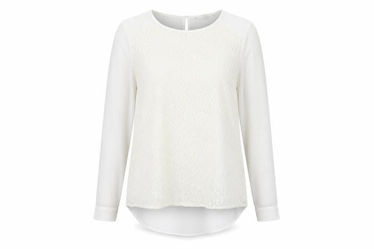 Fenn Wright Manson Womens White Geometric Polyester Basic Blouse Size 12 Round Neck