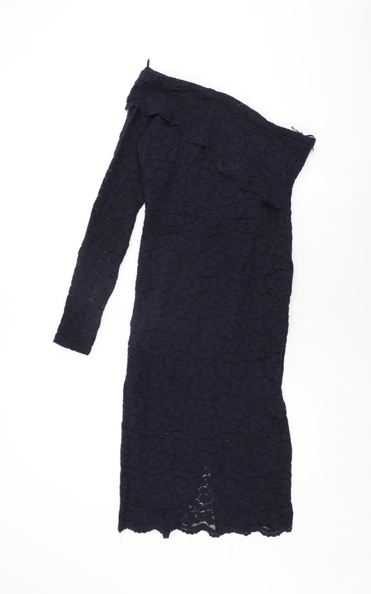 NEXT Womens Blue Floral Nylon Bodycon Size 10 One Shoulder Zip