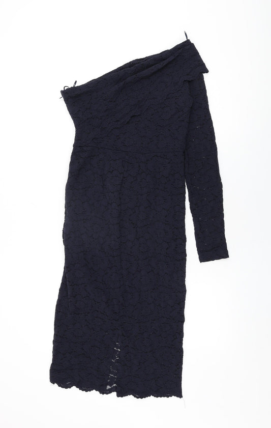 NEXT Womens Blue Floral Nylon Bodycon Size 10 One Shoulder Zip