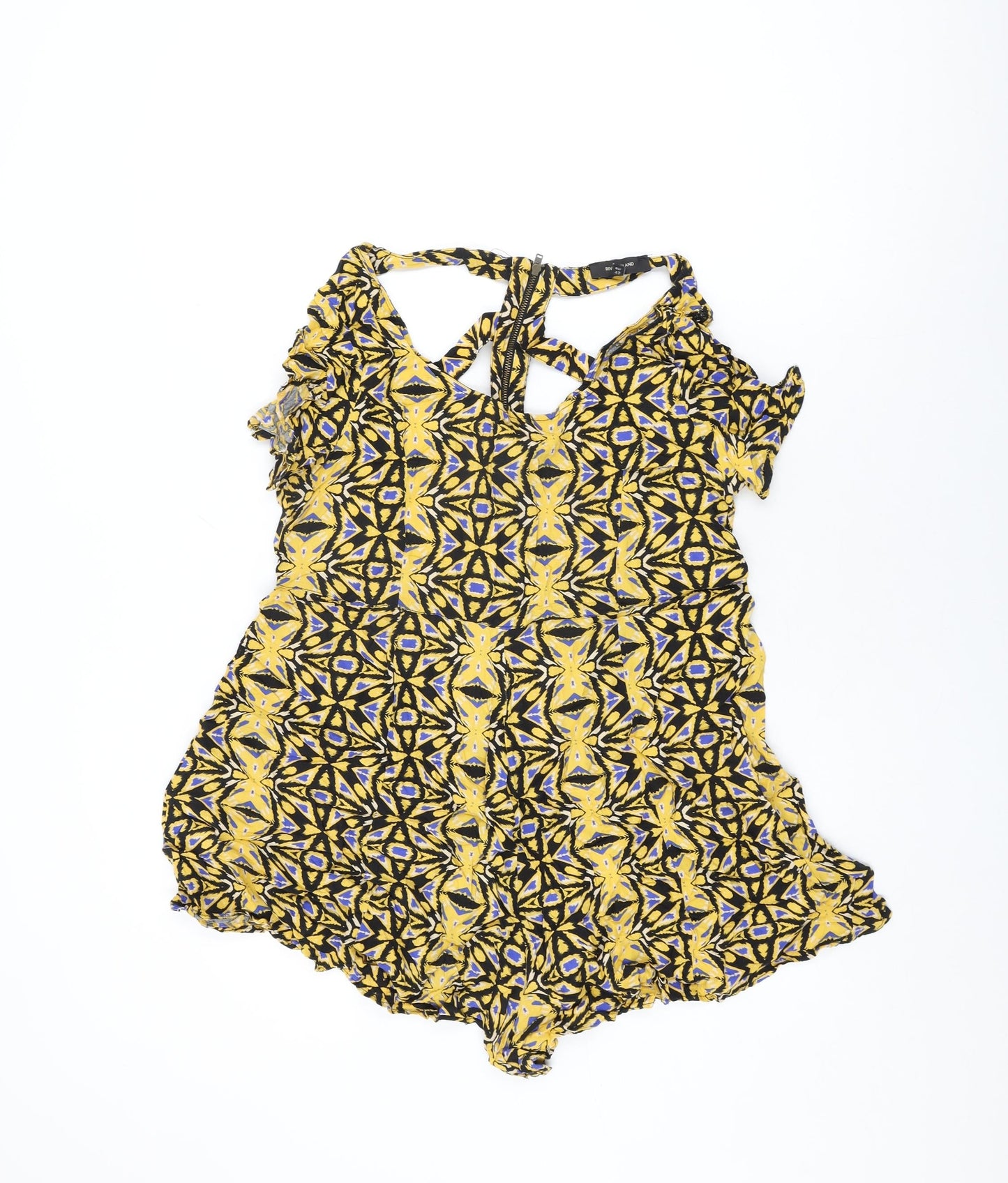 River Island Womens Yellow Geometric Viscose Playsuit One-Piece Size 16 Zip