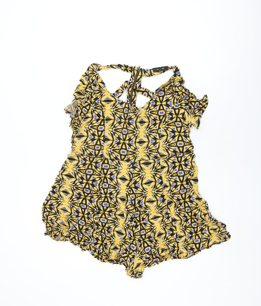 River Island Womens Yellow Geometric Viscose Playsuit One-Piece Size 16 Zip