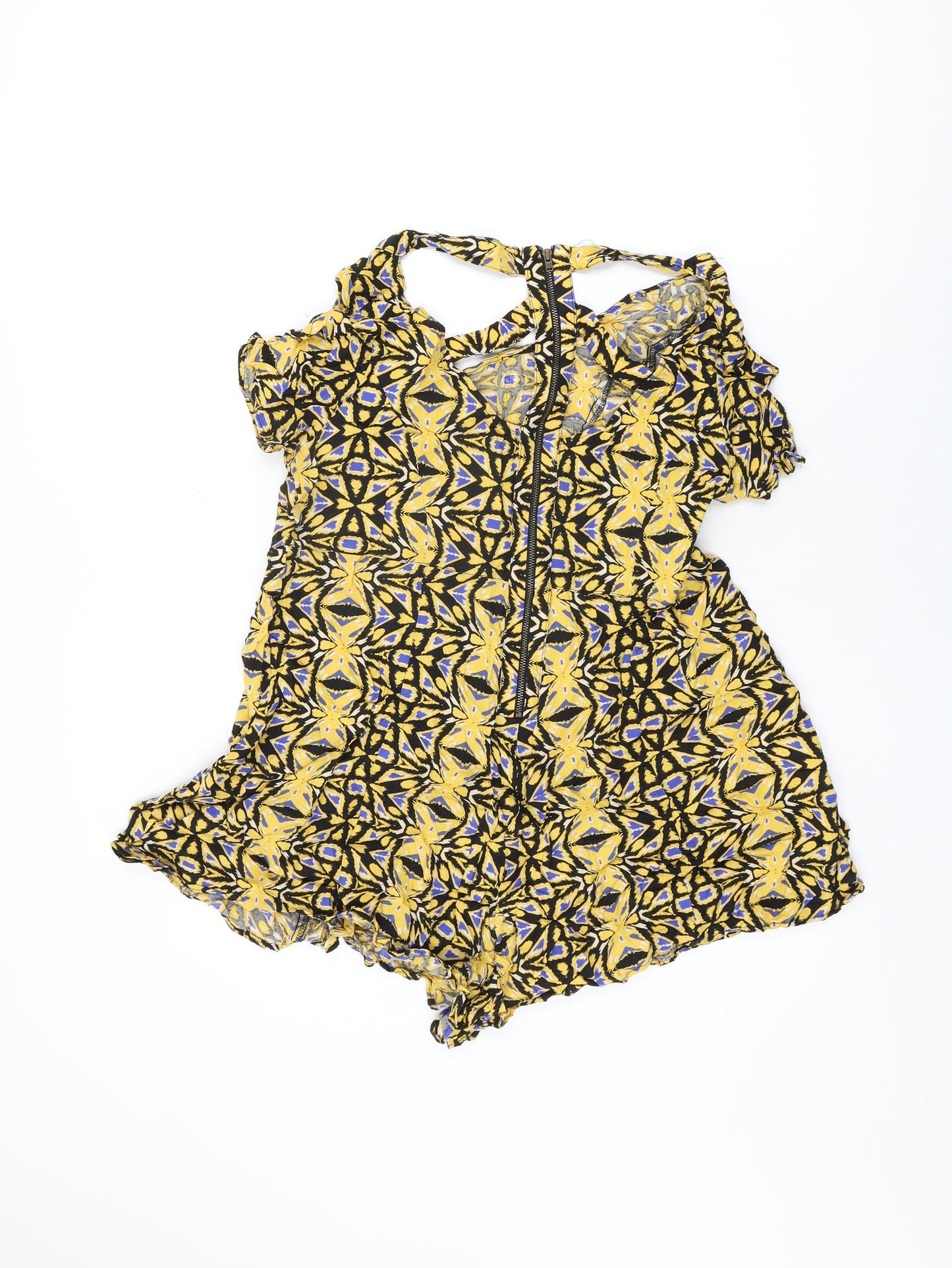 River Island Womens Yellow Geometric Viscose Playsuit One-Piece Size 16 Zip