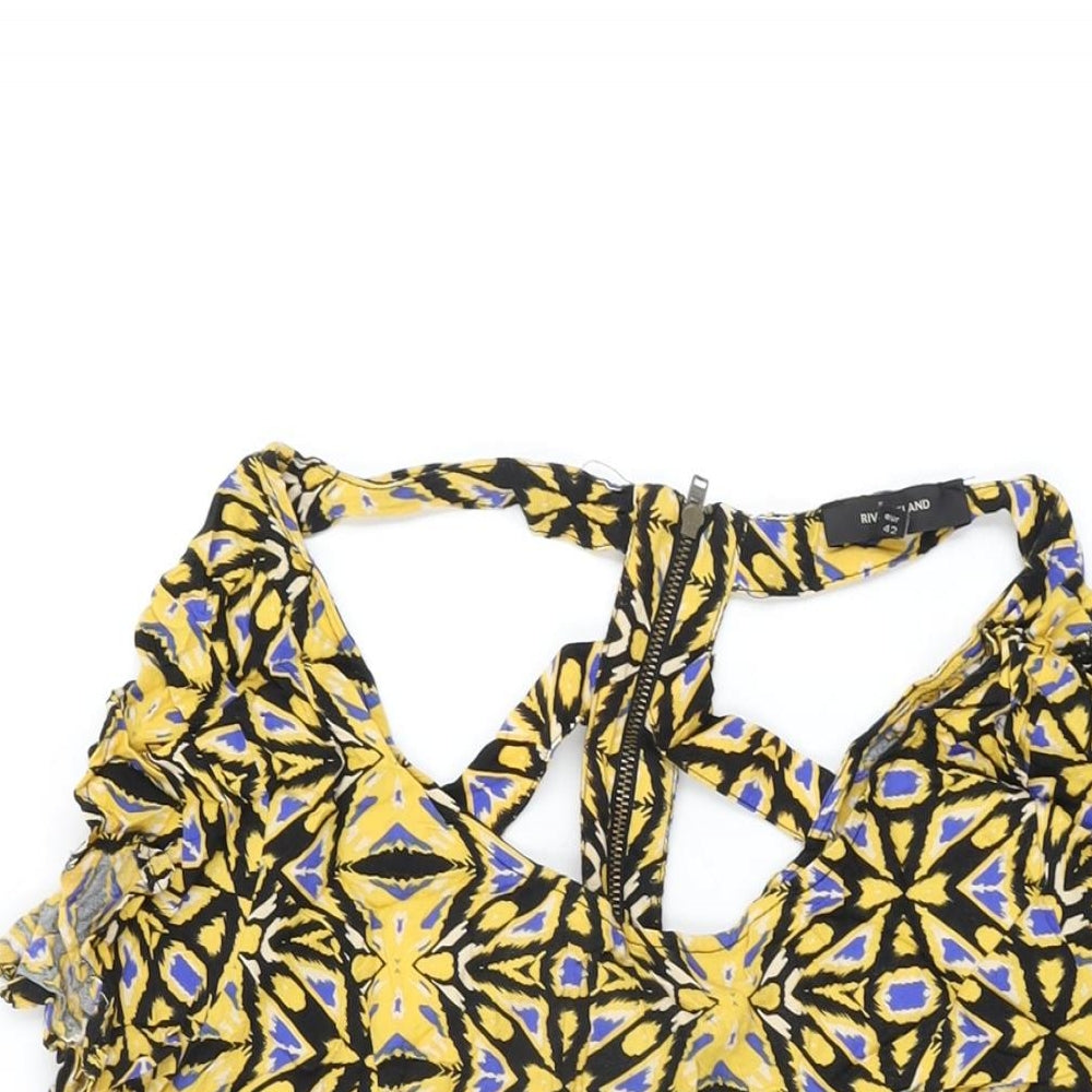 River Island Womens Yellow Geometric Viscose Playsuit One-Piece Size 16 Zip