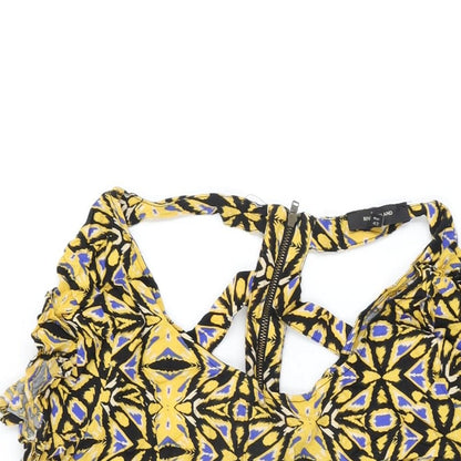 River Island Womens Yellow Geometric Viscose Playsuit One-Piece Size 16 Zip