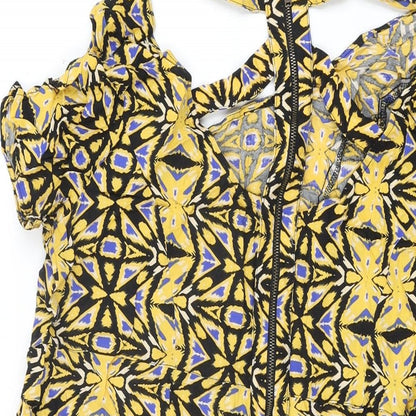 River Island Womens Yellow Geometric Viscose Playsuit One-Piece Size 16 Zip