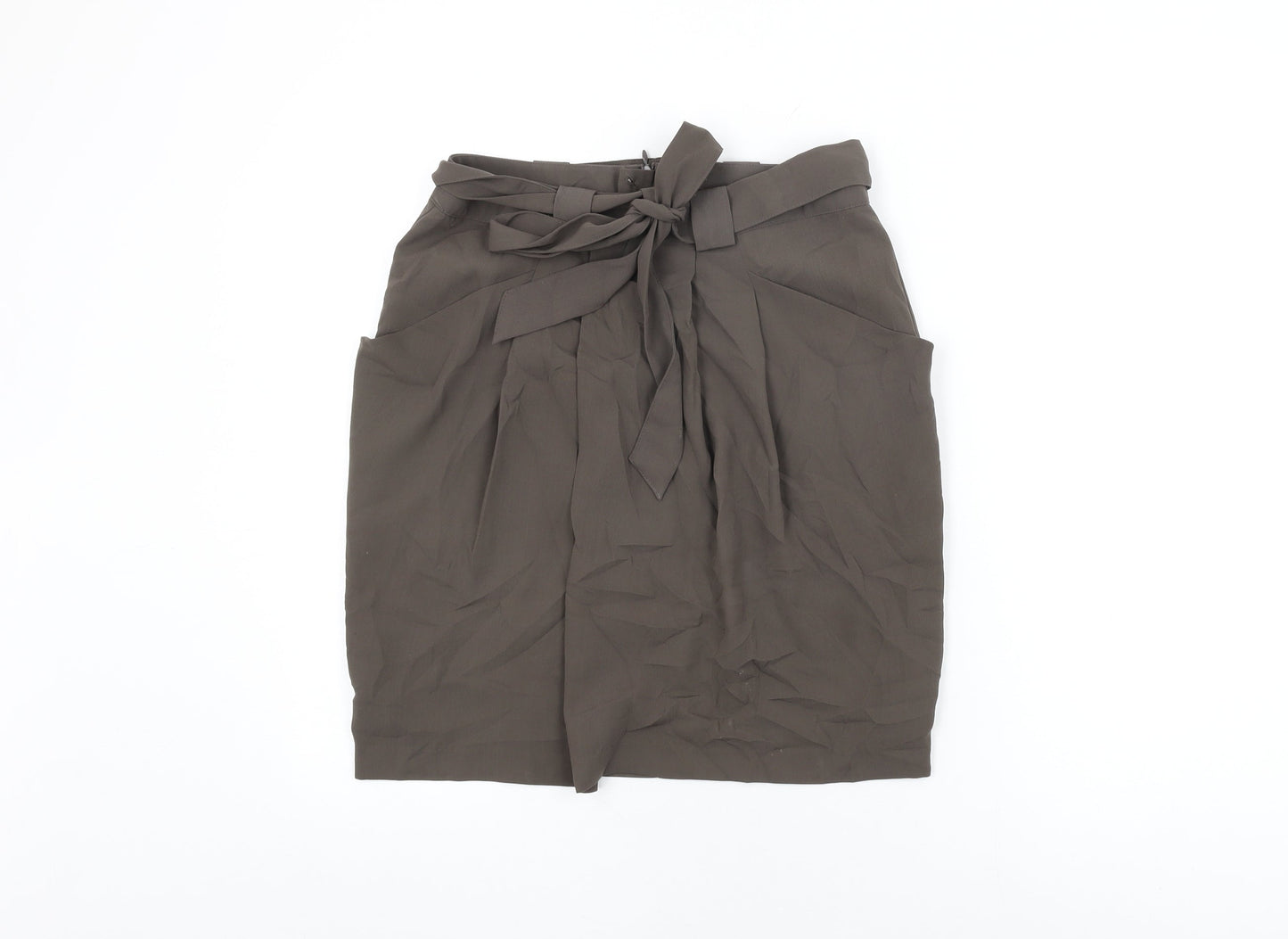 Marks and Spencer Womens Green Polyester Mini Skirt Size 8 Zip - Belted