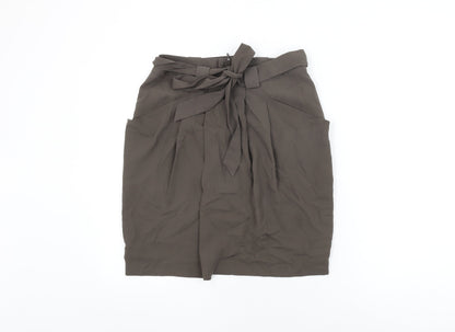 Marks and Spencer Womens Green Polyester Mini Skirt Size 8 Zip - Belted